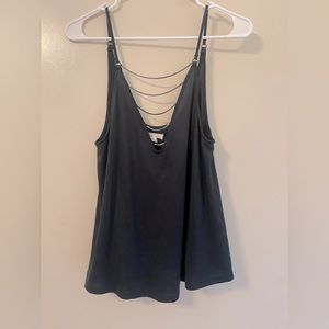 Silence and Noise dark grey tank with sexy gunmetal silver hardware size small